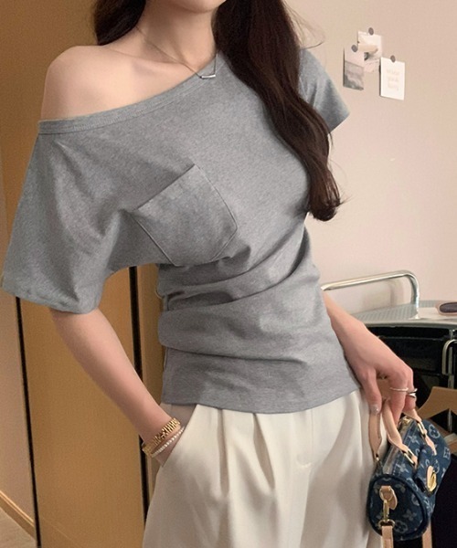 Per sist ence(パーシエンス)の「オフショル半袖Tシャツ(Tシャツ/カットソー・レディース・グレー/ネイビー/ブラック/ホワイト・LARGE/MEDIUM)」の18枚目の写真