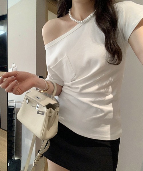 Per sist ence(パーシエンス)の「オフショル半袖Tシャツ(Tシャツ/カットソー・レディース・グレー/ネイビー/ブラック/ホワイト・LARGE/MEDIUM)」の7枚目の写真