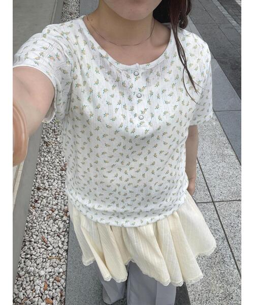 セール】小花柄ヘンリーネックカットソー（Tシャツ/カットソー