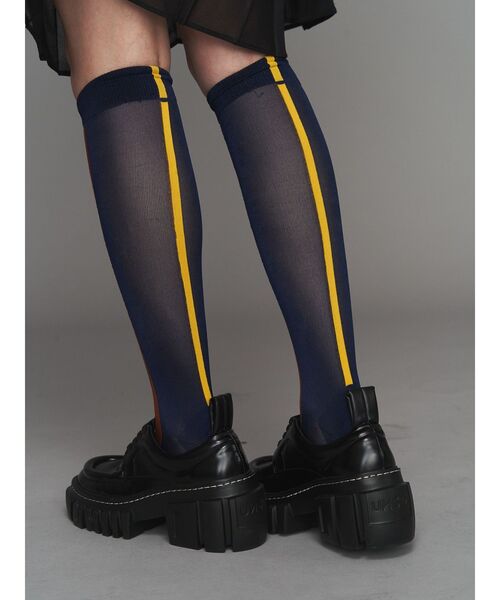 UN3D.（アンスリード）の「BI-COLOR HIGH SOCKS / バイカラーハイソックス（ソックス/靴下・レディース・グレー/ブラック/ネイビー・FREE）」の5枚目の写真