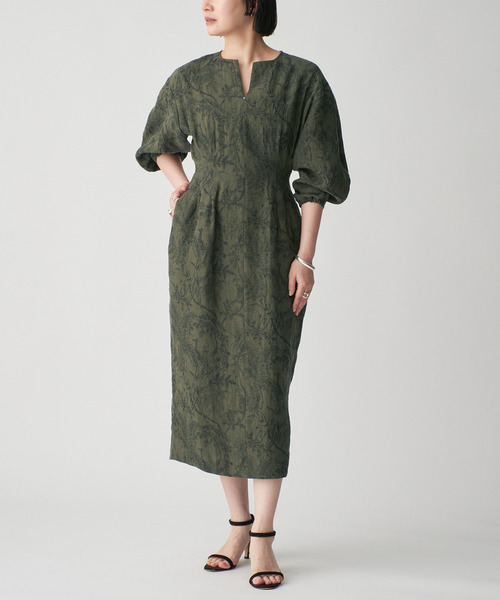 リネンプリントウエストシェイプワンピース（ワンピース）｜VERMEIL