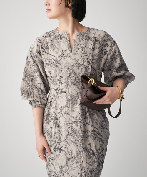 極美品ヴェルメイユパーイエナ定番ウエストシェイプワンピースグレー膝丈38 追加》P/Ryツイルウエストシェイプワンピース（ワンピース）｜VERMEIL