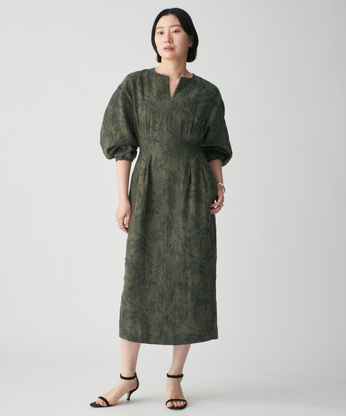 リネンプリントウエストシェイプワンピース（ワンピース）｜VERMEIL
