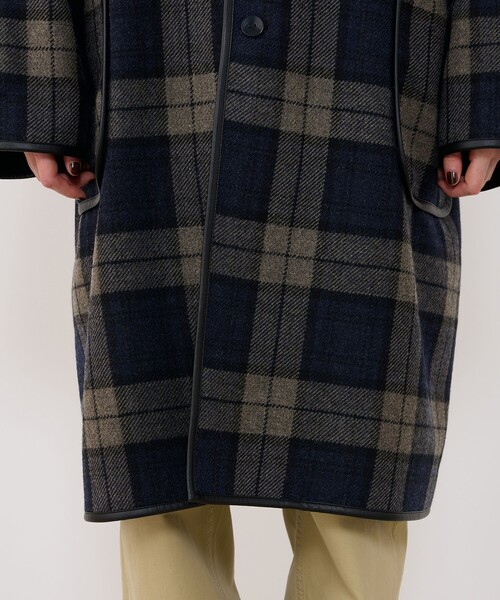 タータンウールツイード バルカラーコート（ステンカラーコート