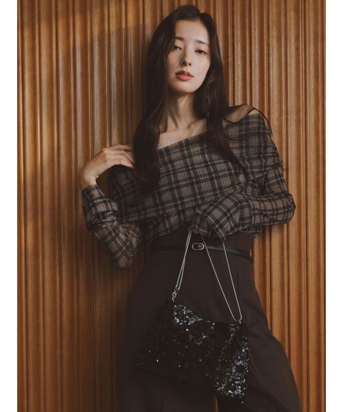 フレアスリーブオフショルチュールトップス（Tシャツ/カットソー