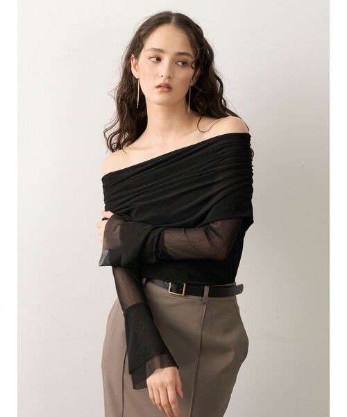 完売　ラグナムーン　フレアスリーブオフショルチュールトップス フレアスリーブオフショルチュールトップス 秋服（Tシャツ
