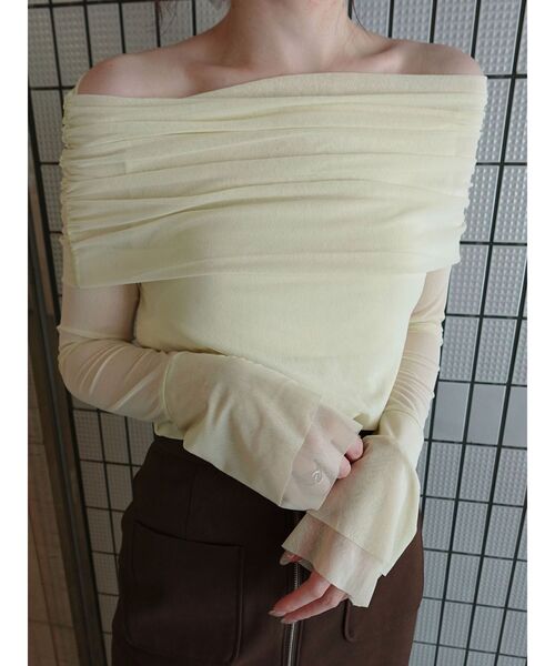 フレアスリーブオフショルチュールトップス（Tシャツ/カットソー