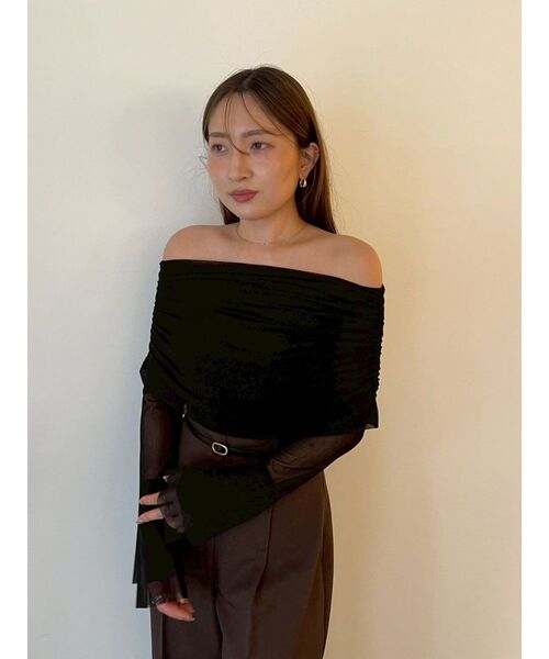 フレアスリーブオフショルチュールトップス 秋服（Tシャツ