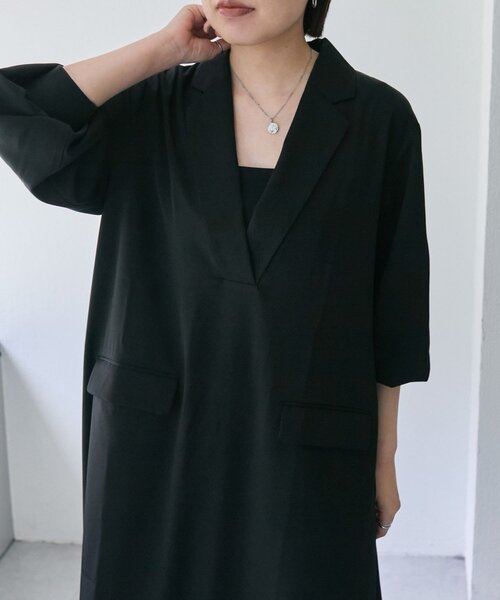ear PAPILLONNER（イアパピヨネ）の「Vネックワンピース【SUM1 STYLE(スミスタイル)】（ワンピース・レディース・ブラック/モカ/ライトグレー/ネイビー・FREE）」の18枚目の写真