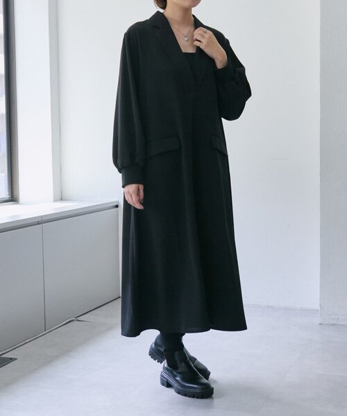 ear PAPILLONNER（イアパピヨネ）の「Vネックワンピース【SUM1 STYLE(スミスタイル)】（ワンピース・レディース・ブラック/モカ/ライトグレー/ネイビー・FREE）」の21枚目の写真