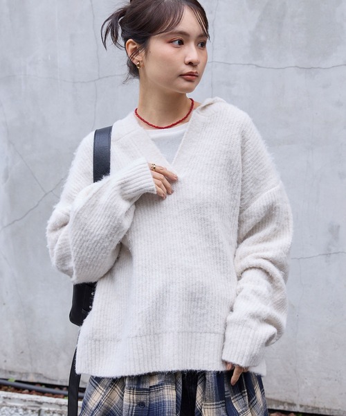 markaスキッパーニット 25ss オーガニックコットンツイストヤーン OWNESS＞クリスピー コットン ミックス スキッパー ニット