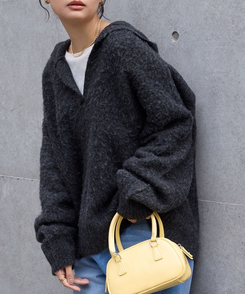 ハンドウォッシャブル>ウールMIX ソフトシャギースキッパーニット MONO