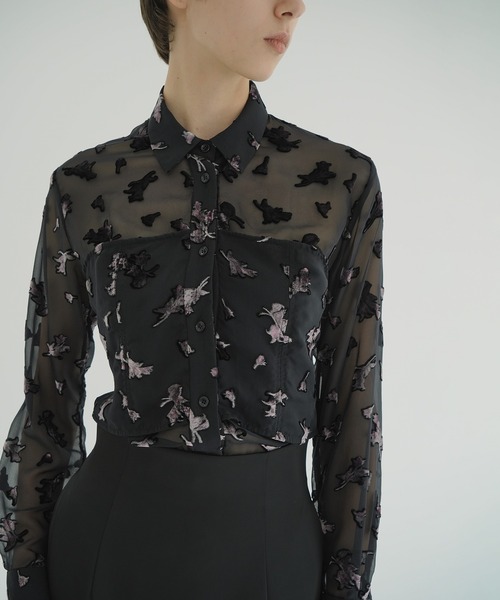 トップス CLANE FLOWER OPAL BUSTIER SHIRTS FLOWER OPAL BUSTIER SHIRTS color：IVORY / BLACK In stock on