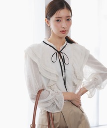 NOELA | 配色リボンドビードットブラウス(シャツ/ブラウス)