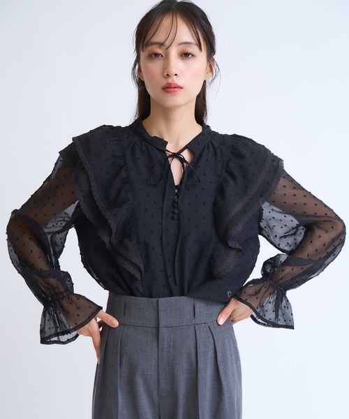 NOELA（ノエラ）の「配色リボンドビードットブラウス（シャツ/ブラウス・レディース・ブラック/オフホワイト・フリー）」の9枚目の写真