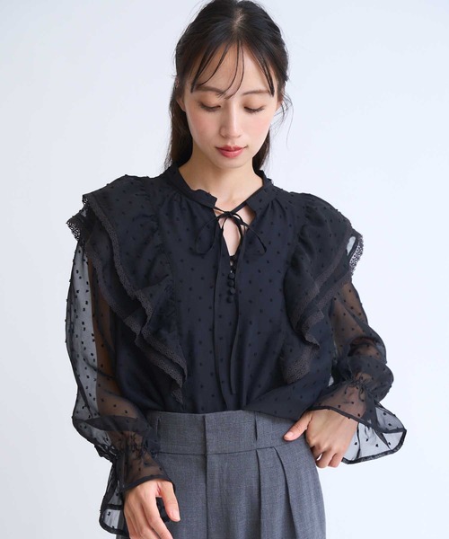NOELA（ノエラ）の「配色リボンドビードットブラウス（シャツ/ブラウス・レディース・ブラック/オフホワイト・フリー）」の10枚目の写真