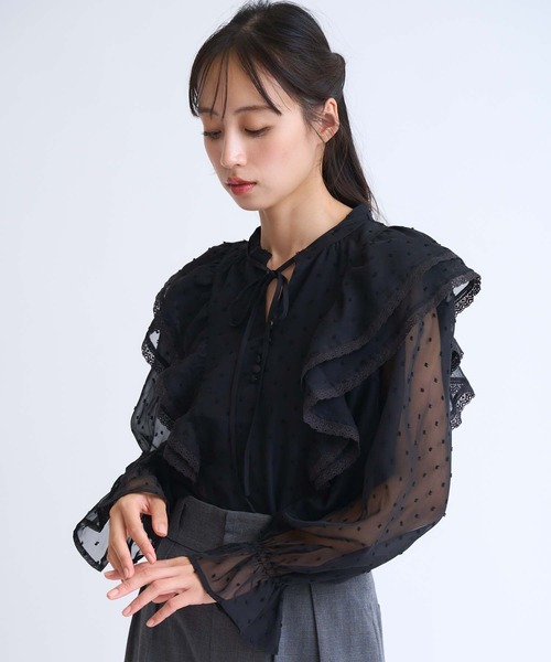 NOELA（ノエラ）の「配色リボンドビードットブラウス（シャツ/ブラウス・レディース・ブラック/オフホワイト・フリー）」の11枚目の写真