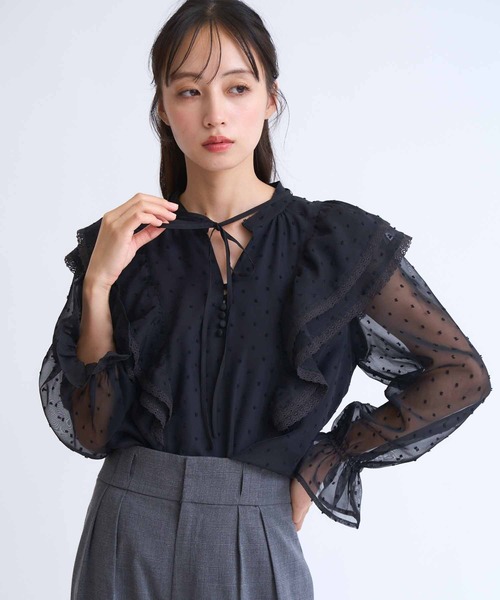 NOELA（ノエラ）の「配色リボンドビードットブラウス（シャツ/ブラウス・レディース・ブラック/オフホワイト・フリー）」の12枚目の写真