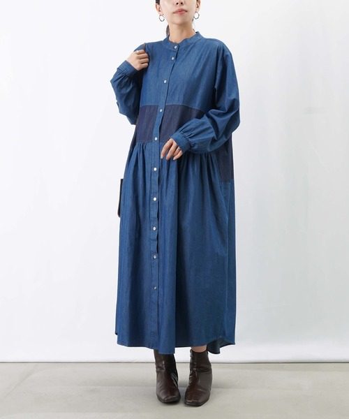 LUCA/LADY LUCK LUCA(ルカ/レディラックルカ)の「LC/LLL デニム配色ボリュームワンピース(ワンピース・レディース・ブルー/ブラック・MEDIUM/SMALL)」の8枚目の写真