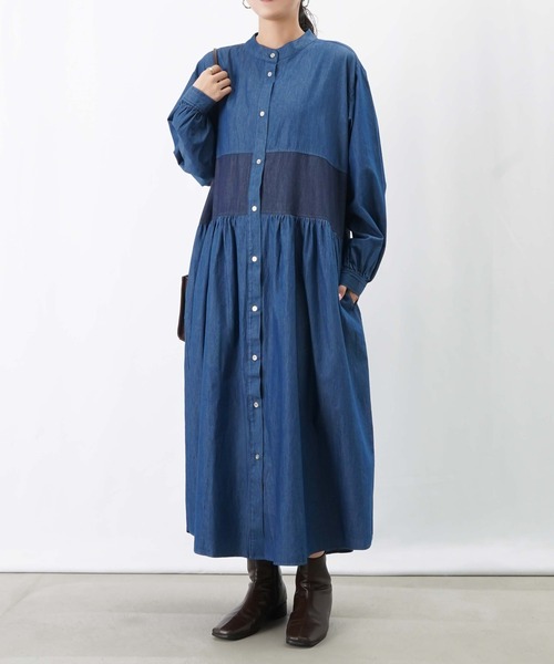 LUCA/LADY LUCK LUCA(ルカ/レディラックルカ)の「LC/LLL デニム配色ボリュームワンピース(ワンピース・レディース・ブルー/ブラック・MEDIUM/SMALL)」の6枚目の写真