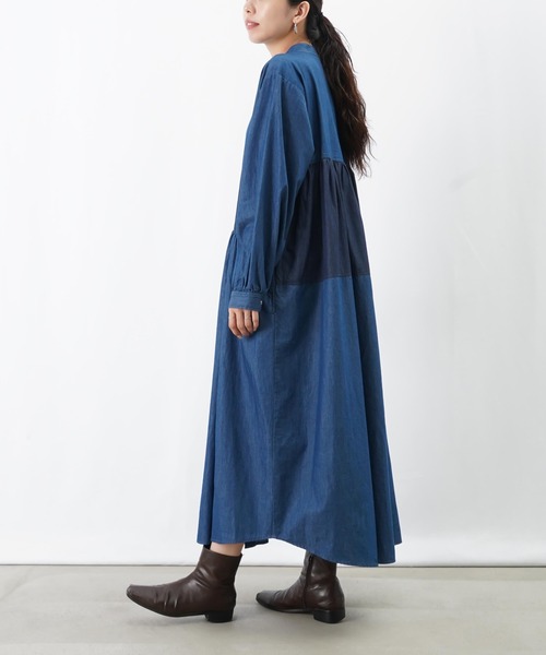 LUCA/LADY LUCK LUCA(ルカ/レディラックルカ)の「LC/LLL デニム配色ボリュームワンピース(ワンピース・レディース・ブルー/ブラック・MEDIUM/SMALL)」の4枚目の写真