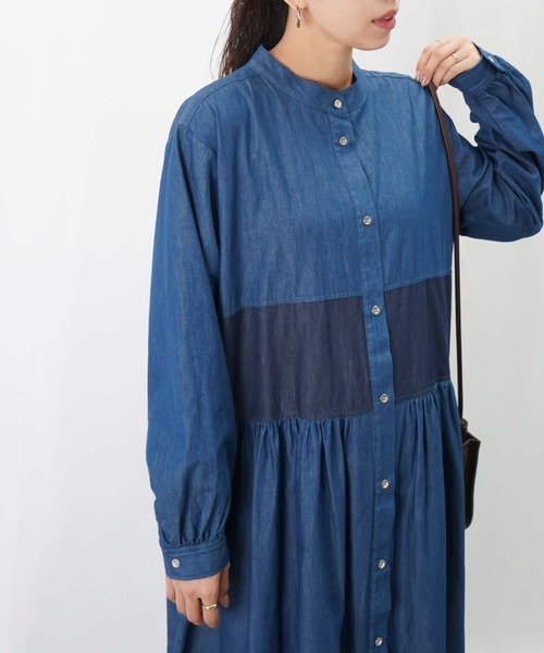 LUCA/LADY LUCK LUCA(ルカ/レディラックルカ)の「LC/LLL デニム配色ボリュームワンピース(ワンピース・レディース・ブルー/ブラック・MEDIUM/SMALL)」の3枚目の写真