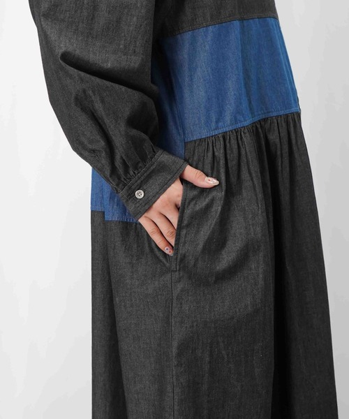 LUCA/LADY LUCK LUCA(ルカ/レディラックルカ)の「LC/LLL デニム配色ボリュームワンピース(ワンピース・レディース・ブルー/ブラック・MEDIUM/SMALL)」の15枚目の写真