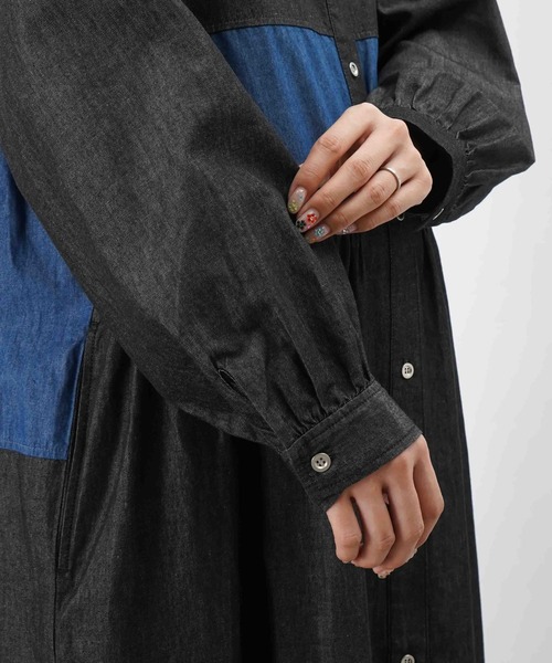 LUCA/LADY LUCK LUCA(ルカ/レディラックルカ)の「LC/LLL デニム配色ボリュームワンピース(ワンピース・レディース・ブルー/ブラック・MEDIUM/SMALL)」の14枚目の写真