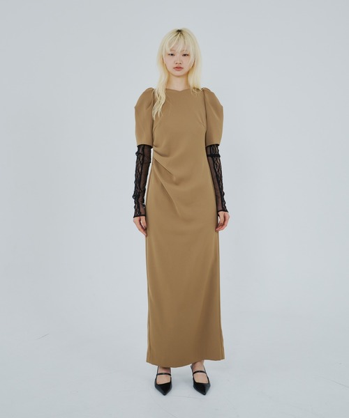 ANDRESD ブラウン レース袖 ロングドレス　Mサイズ ANDRESD 「ANDRESD」 長袖ワンピース M ブラウン レディース