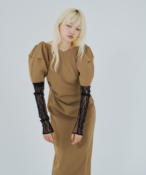 ANDRESD（アンドレスド）の「レースアームドレープドレス / lace arm
