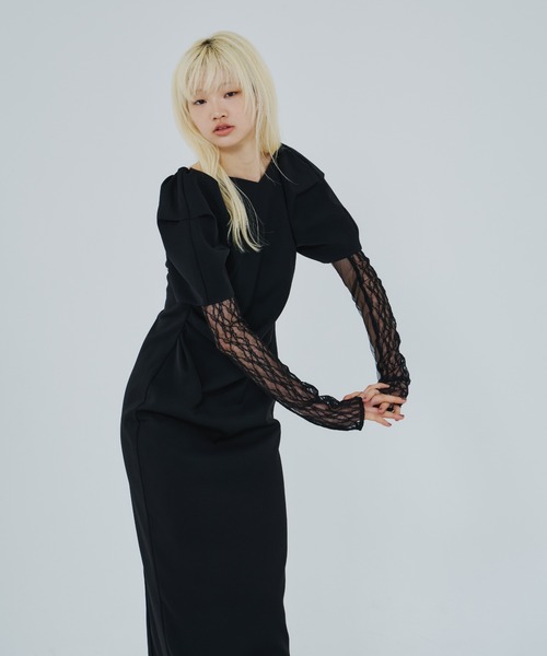 ANDRESD（アンドレスド）の「レースアームドレープドレス / lace arm drepe dress（ドレス・レディース・ブラック/ベージュ/チャコール・L/M/S）」の13枚目の写真