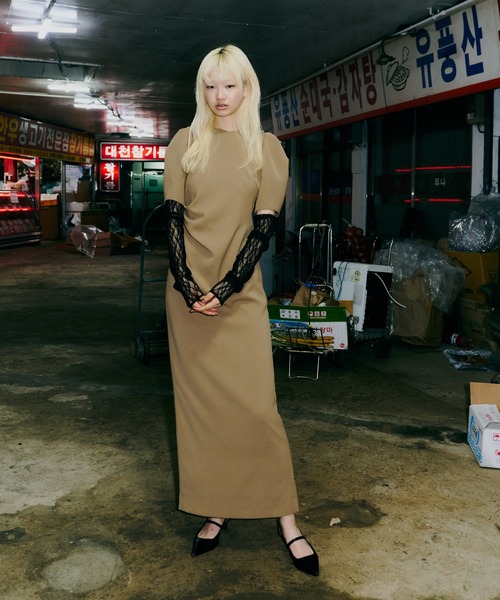 レースアームドレープドレス / lace arm drepe dress（ドレス