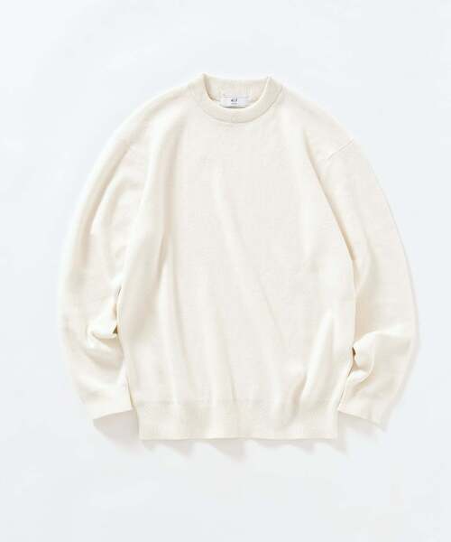 プーコットンカシミヤリブニット　white コットンカシミヤ スムース クルーニット（ニット/セーター）｜417