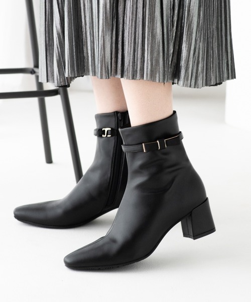 JELLY BEANS(ジェリービーンズ)の「<ふわさら>2WAYメタルリボンベルトストレッチブーツ(204-57127)JELLY BEANS(ジェリービーンズ)(ブーツ・レディース・ブラック系/ブラック・S/M/L/LL/SS)」の1枚目の写真