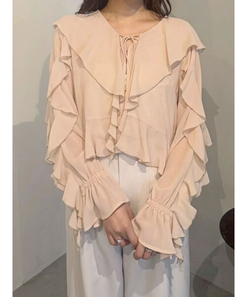 MERCURYDUO（マーキュリーデュオ）の「シフォンラッフルブラウス（シャツ/ブラウス・レディース・オフホワイト/ベビーピンク/ブラック・FREE）」の3枚目の写真