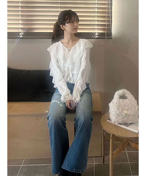 MERCURYDUO（マーキュリーデュオ）の「シフォンラッフルブラウス（シャツ/ブラウス・レディース・オフホワイト/ベビーピンク/ブラック・FREE）」の20枚目の写真