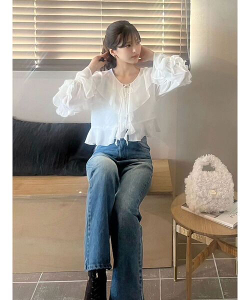 MERCURYDUO（マーキュリーデュオ）の「シフォンラッフルブラウス（シャツ/ブラウス・レディース・オフホワイト/ベビーピンク/ブラック・FREE）」の8枚目の写真