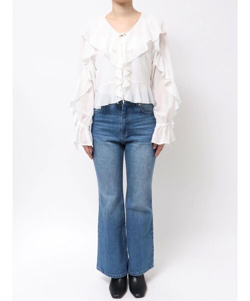 MERCURYDUO（マーキュリーデュオ）の「シフォンラッフルブラウス（シャツ/ブラウス・レディース・オフホワイト/ベビーピンク/ブラック・FREE）」の4枚目の写真