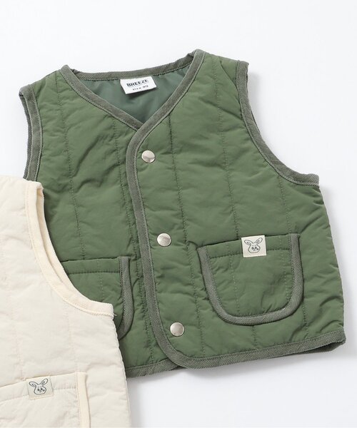 BREEZE（ブリーズ）の「ベビーキルトベスト（その他ベビーウェア・キッズ・カーキ/アイボリー・80）」の2枚目の写真