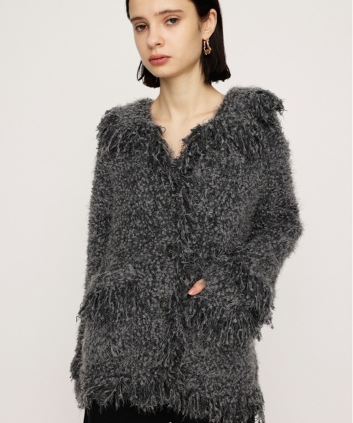 SLY ダメージ ブイネック オーバー ミドルゲージ カーディガン ブラック SLY（スライ） カーディガン DAMAGE V/N OVER MG C/D ダメージ Vネック