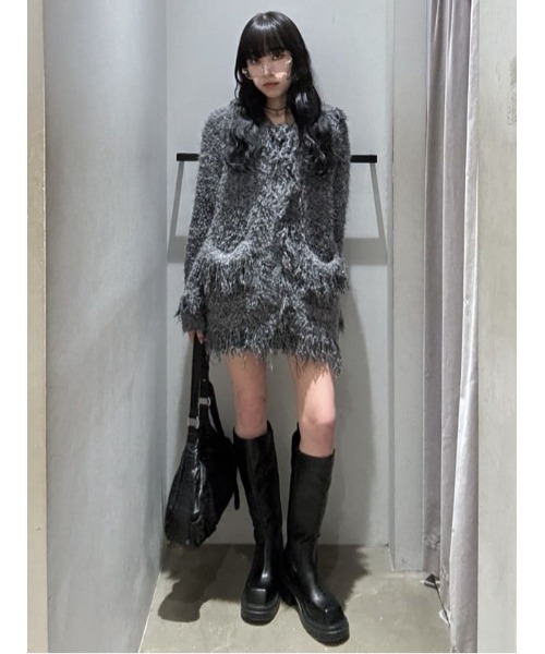 SLY ダメージ ブイネック オーバー ミドルゲージ カーディガン ブラック SLY（スライ） カーディガン DAMAGE V/N OVER MG C/D ダメージ Vネック