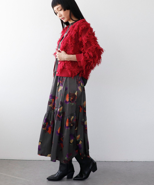 Three Four Time（ｽﾘｰﾌｫｰﾀｲﾑ）の「ビンテージフラワーティアードスカート（スカート・レディース・ブラック/グレー・FREE）」の6枚目の写真