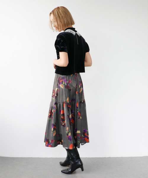 Three Four Time（ｽﾘｰﾌｫｰﾀｲﾑ）の「ビンテージフラワーティアードスカート（スカート・レディース・ブラック/グレー・FREE）」の8枚目の写真