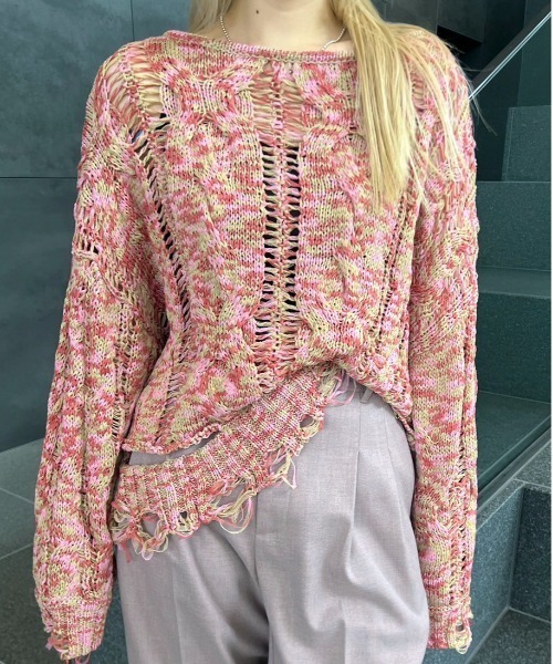 CABLE PATTERN DAMAGE LOOSE KNIT（ニット/セーター）｜Ameri（アメリ