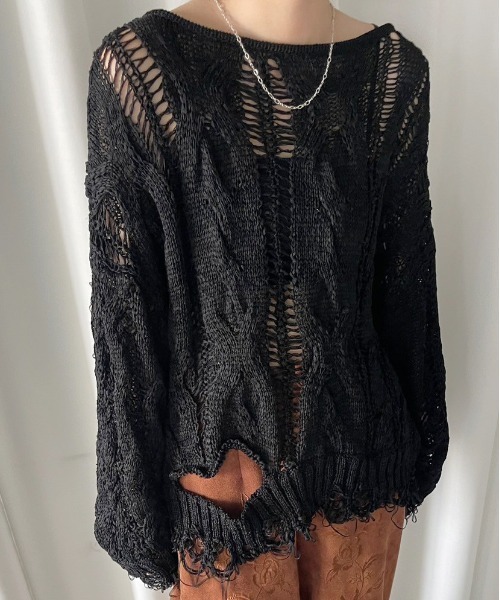 CABLE PATTERN DAMAGE LOOSE KNIT（ニット/セーター）｜Ameri