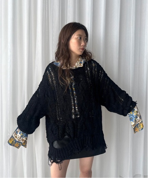 CABLE PATTERN DAMAGE LOOSE KNIT（ニット/セーター）｜Ameri