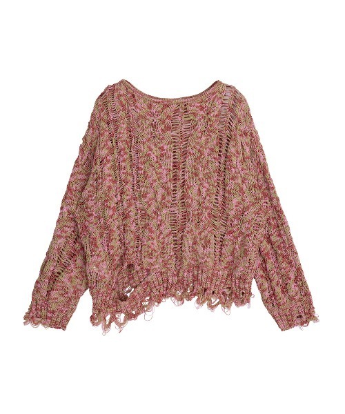 AMERI　ルーズガウンコート　ノーカラー　裏地総柄　スリット　ドレープ アメリ セール】2PIECE SHEER LONG KNIT TOP（その他トップス）｜Ameri