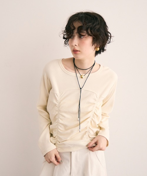 Trish（トリッシュ）の「テレコシャーリングプルオーバー（Tシャツ/カットソー・レディース・アイボリー/ブラウン・MEDIUM）」の6枚目の写真