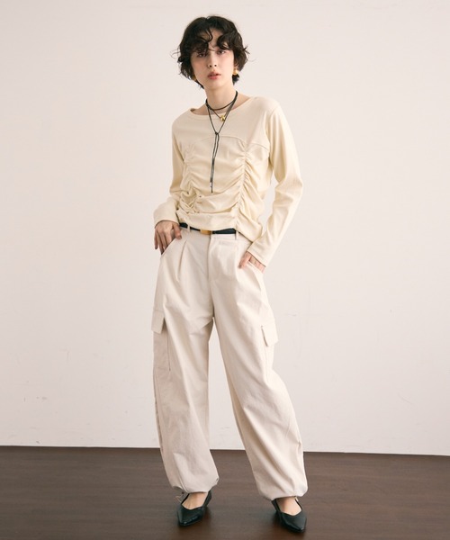 Trish（トリッシュ）の「テレコシャーリングプルオーバー（Tシャツ/カットソー・レディース・アイボリー/ブラウン・MEDIUM）」の10枚目の写真