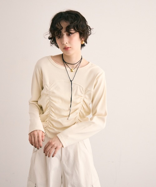 Trish（トリッシュ）の「テレコシャーリングプルオーバー（Tシャツ/カットソー・レディース・アイボリー/ブラウン・MEDIUM）」の12枚目の写真